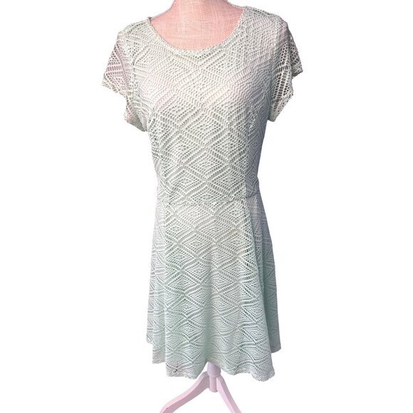 Sharagano Womens Lace Fit & Flare Short Sleeve Dress In Mint Green 14 - Picture 3 of 9
